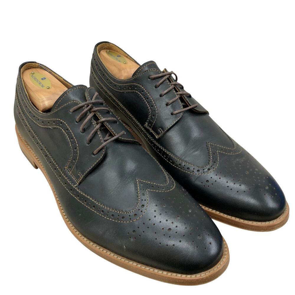 John W Nordstrom Oxfords Mens 11 M Black Wingtip Brogue Leather Dress Shoes